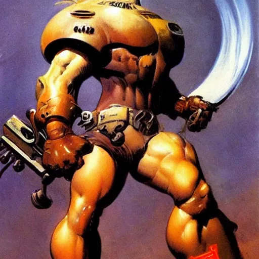 Prompt: mechabot by frank frazetta