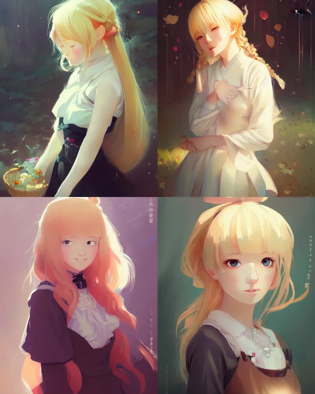 Prompt: girl with blonde hair and maid outfit, a beautiful portrait, japanese animation style, illustration, rim light, perfectly shaded, soft painting, art by krossdraws and wenjun lin