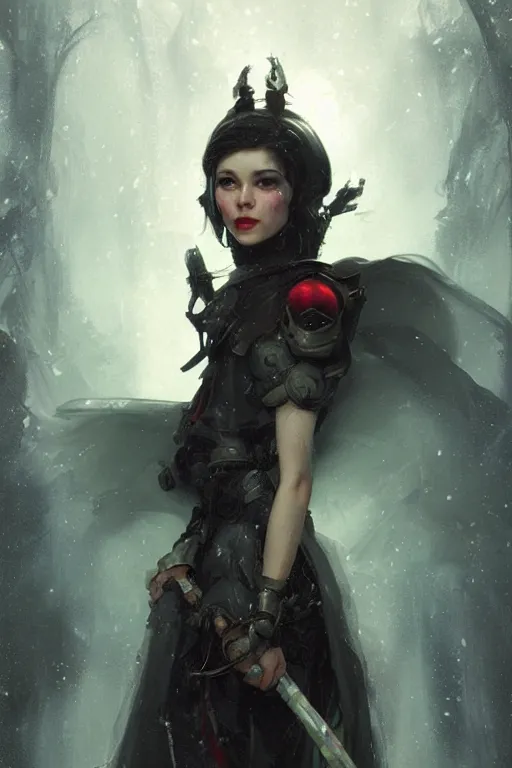 Prompt: snow white, robopunk, oil painting, darkness, paint texture, digital painting, highly detailed, artstation, sharp focus, illustration, concept art, ruan jia, charlie bowater, tom bagshaw, norman rockwell