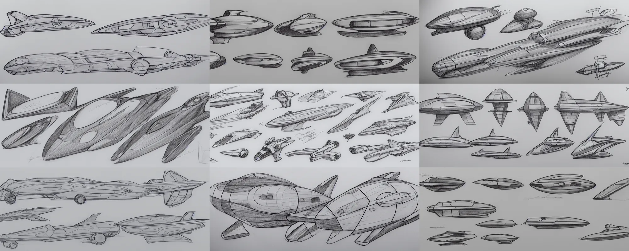 Prompt: smooth design spaceship sketches, graphite
