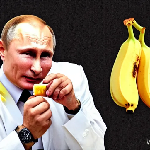 Prompt: vladimir putin endorsing a creme brulee with banana slice on top, digital art