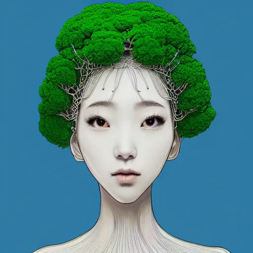 Prompt: the portrait of an unbelievably beautiful, elegant and cute japanese girl partially made of broccoli, an ultrafine detailed illustration by james jean, intricate linework, bright colors, final fantasy, behance contest winner, vanitas, angular, altermodern, unreal engine 5 highly rendered, global illumination, radiant light, detailed and intricate environment