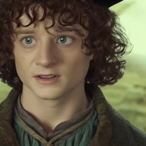 Prompt: frodo baggins wearing the sorting hat, in hogwarts, cinematic