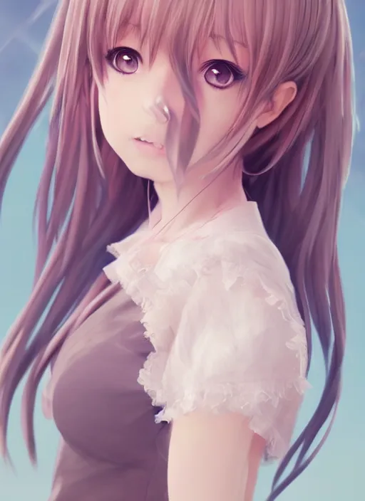 Image similar to the most beautiful cute anime girl full body shot with highly detailed eyes, professional 3 d visualisation in pastel colours, by wlop, intricate linework, trending on artstation, unreal engine 5 highly rendered