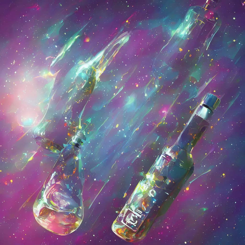 Image similar to the universe contained within a bottle, in a style of artstation