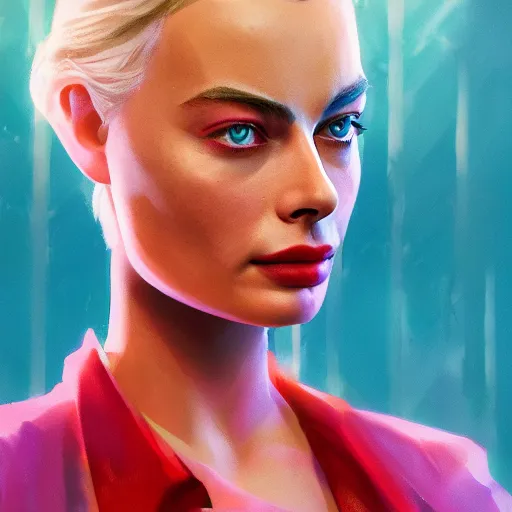 Image similar to Character portrait for Margot Robbie in Disco Elysium, oil painting, 8k, octane render, digital art