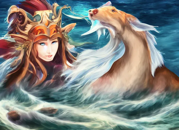 Prompt: champion splashart of river spirit animal