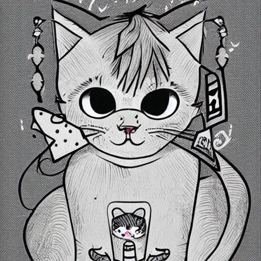 Image similar to cute Cat, anime, Kawaii, mcbess