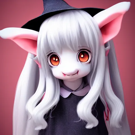 Image similar to cute fumo plush of a goat girl with horns, anime girl, witch, artstation, vray