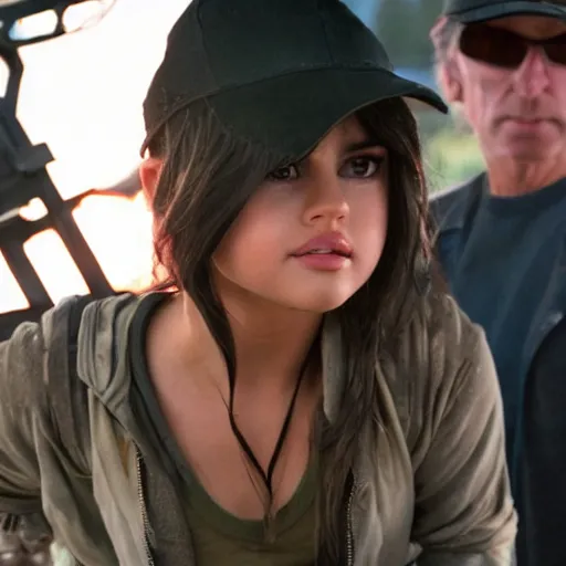 Image similar to High quality movie still of Selena Gomez as Mikaela in Michael Bay's Transformers