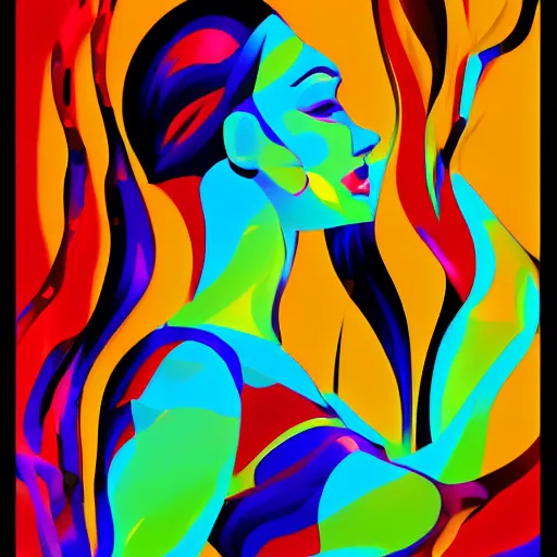 Prompt: An abstract painting of a beautiful female made of fire, vector graphics, artstation