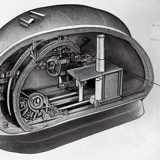 Image similar to cross section of a mechanical steam powered submarine made from sandstone