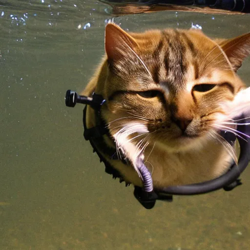 Image similar to high quality photo of a cat scuba diver wearing norkel mask