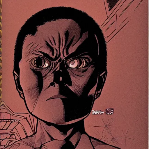 Image similar to a dark brown humanoid, hyper detailed, in the style of katsuhiro otomo and and katsuhiro otomo and katsuhiro otomo, selfie