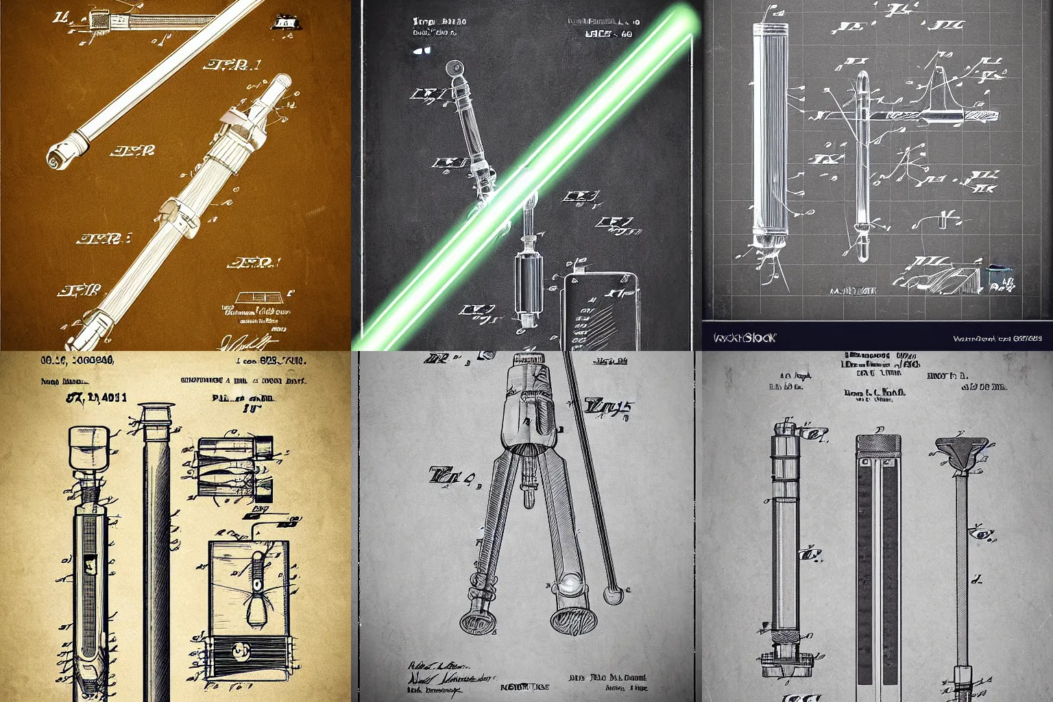Prompt: patent art of a lightsaber, labeled, sketch, beautiful