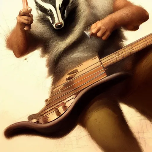 Image similar to badger touch guitar , digital Art, Greg rutkowski, Trending cinematographic artstation