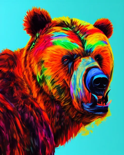 Image similar to a head and shoulder portrait of bear beast-man painted in the colorful and expressive style of Kotwdq, trending on Artstation 8k photorealistic