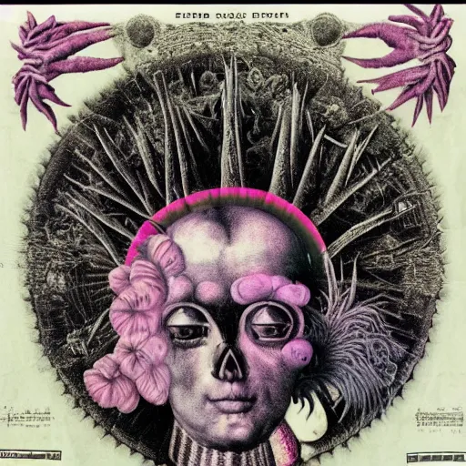 Prompt: post - punk new age album cover, asymmetrical design, dollar, money, bank notes, magic, apocalypse, psychedelic, black white pink, magic, giger h. r., giuseppe arcimboldo