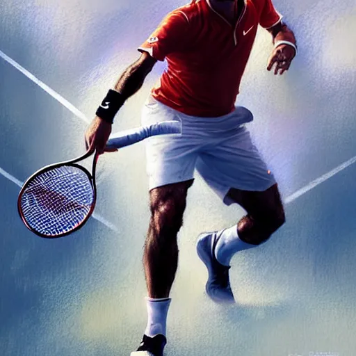 roger federer playing tennis as a hero, picture by | Stable Diffusion ...