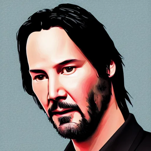 Image similar to portrait of keanu reeves, highly detailed, centered, solid color background, digital painting