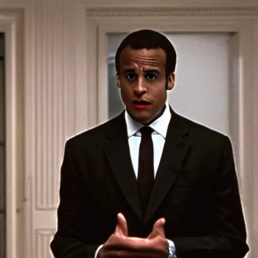 Image similar to african american Emmanuel Macron in American Psycho (1999)