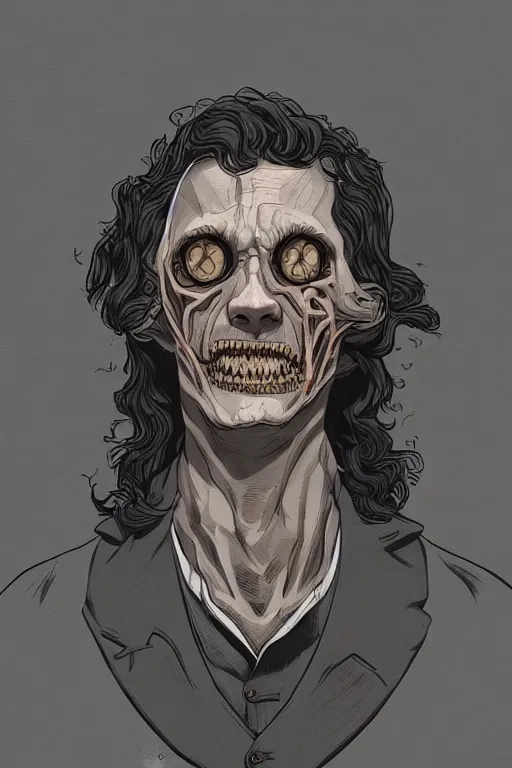 Image similar to quaker oates man in sleepy hollow, full body, big two toned eyes, teeth gritted, horror, intricate details, cinematic, epic, realistic, anatomy, tomer hanuka, uplight, artstation, photorealistic, scary