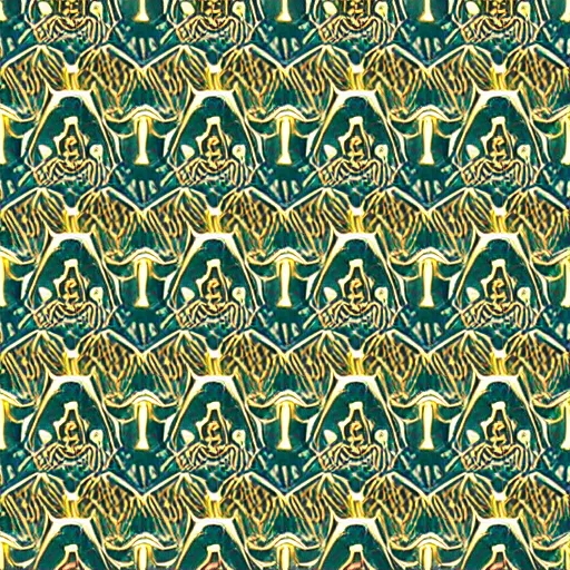 Image similar to symmetry, repeating pattern. seamless gold teal leaf. wall paper.