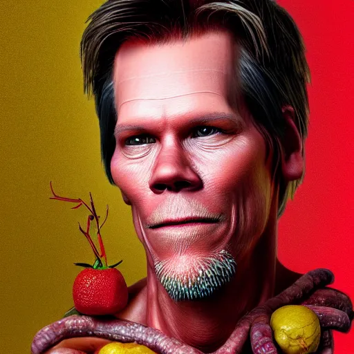 Image similar to ultra detailed kevin bacon shaped exactly like a bacon rendered by octane digital painting inspired by arcimboldo