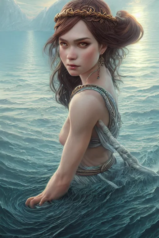 Image similar to goddess of lake, highly detailed, d & d, fantasy, highly detailed, digital painting, trending on artstation, concept art, sharp focus, illustration, art by artgerm and greg rutkowski and fuji choko and viktoria gavrilenko and hoang lap