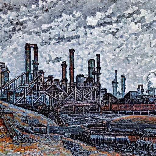 Prompt: Steel mill, in the style of Henri-Edmond Cross