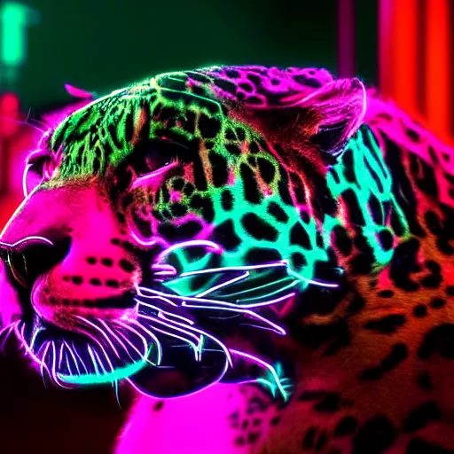 Prompt: a neon cyberpunk jaguar