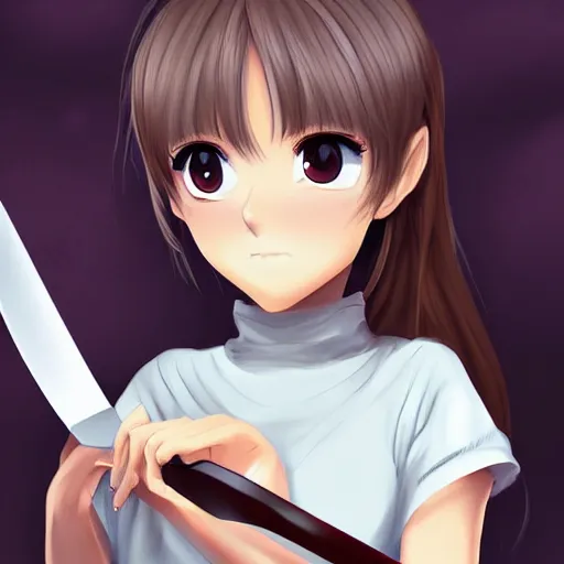 Image similar to portrait of a cute girl holding a knife, anime digital art,