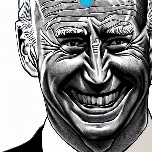 Image similar to joe biden grinning glowing eyes backlit, 8 k, trending on artstation, rule of thirds, ultra detailed.