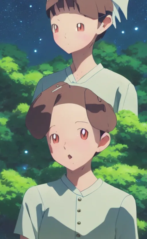 Prompt: a pokemon go card from 1 9 5 0, illustration, insect trainer girl, clear sky background, lush landscape, concept art, anime key visual, trending pixiv fanbox, by wlop and greg rutkowski and makoto shinkai and studio ghibli and kyoto animation, symmetrical facial features, short hair, hair down