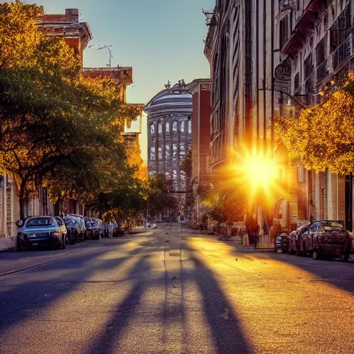 Prompt: beautiful photograph of a street during a golden hour