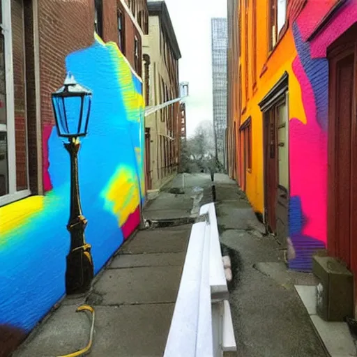 Image similar to spray paint art of boston, amazing colors, highly detailed
