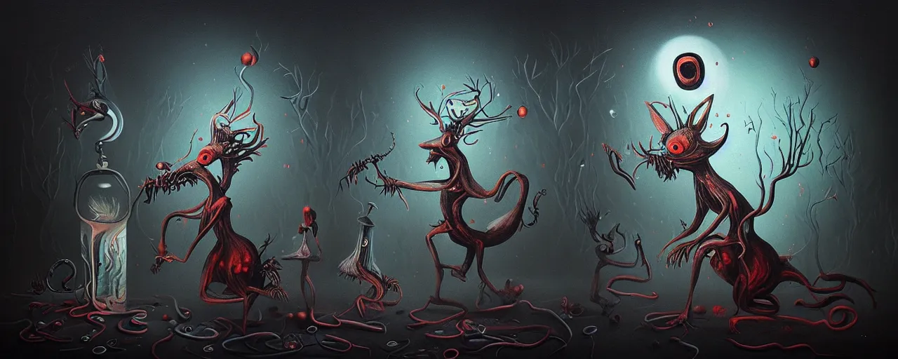 Image similar to whimsical alchemical creatures, surreal dark uncanny painting by ronny khalil