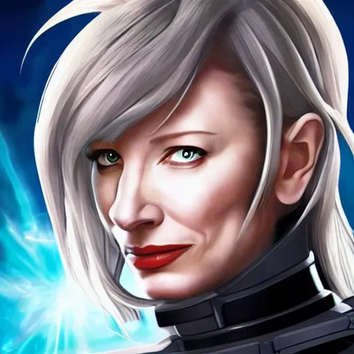 Image similar to cyborg cate blanchett, anime,