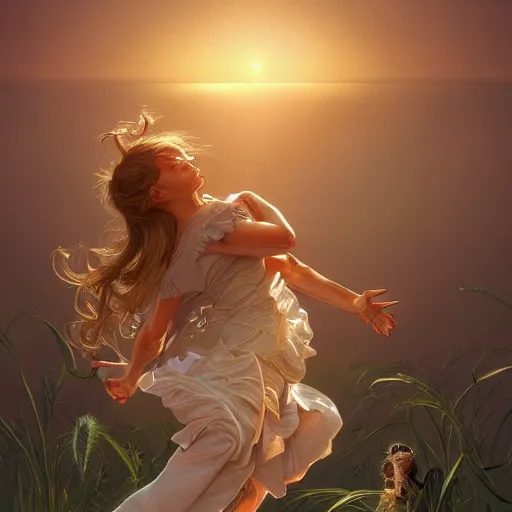 Image similar to clear portrait of bacteria, adorable appearance!!!, golden hour, happy apearance, cottagecore!!, background hyper detailed, character concept, full body, dynamic pose, intricate, elegant, highly detailed, digital painting, artstation, concept art, smooth, sharp focus, illustration, art by artgerm and greg rutkowski and alphonse mucha