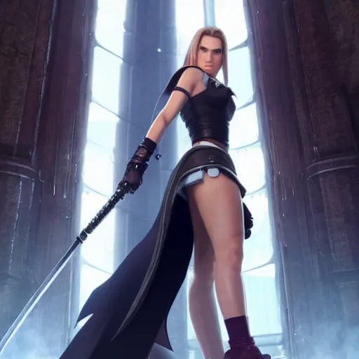 Image similar to natalie portman in final fantasy 7 remake, character render, full body shot, highly detailed, in game render