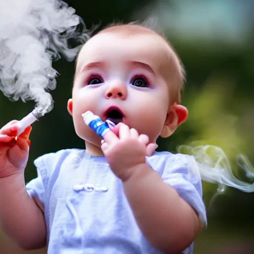 Prompt: a baby vaping