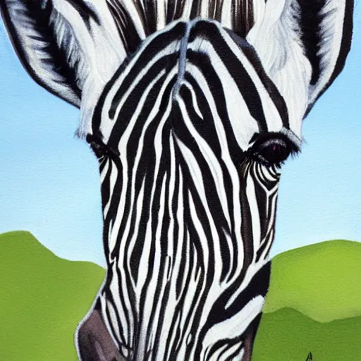 Prompt: a zebra sitting on a swing, painting