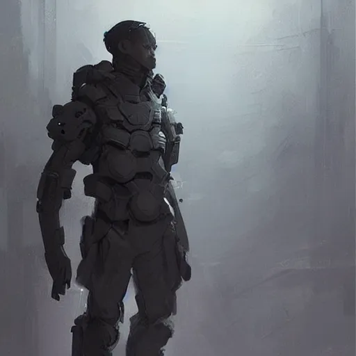 Image similar to concept art by greg rutkowski, a futuristic soldier from the near future, around the 2 2 nd century, wearing a futuristic tactical gear, artstation hq.