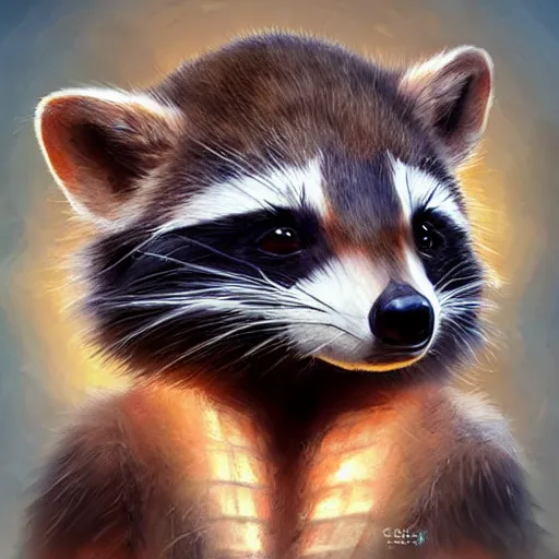 Image similar to epic professional digital airbrushed portrait art of a cute baby raccoon dressed as a barbarian,, best on artstation, cgsociety, wlop, Behance, pixiv, cosmic, epic, stunning, gorgeous,, masterpiece by Dorian Cleavanger and Stanley Lau,