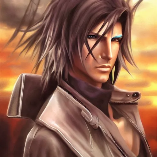 Image similar to squall from final fantasy viii, matte painting by artgerm, artstation