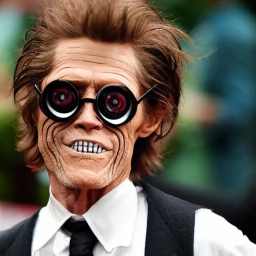 Image similar to willem dafoe with googly eyes by tim burton