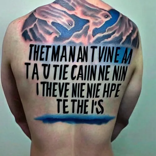 Image similar to tattoo with crooked handwritten font, blue, quote : a man never steps in the same river twice for that is not the same river and he is not the same man, heraclitus quote, color restoration