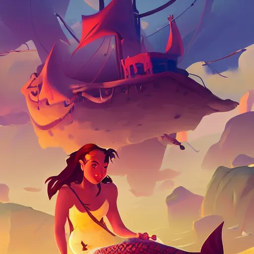 Image similar to painting mermaid treasure on sea of thieves game avatar hero smooth face median photoshop filter cutout vector, behance hd by jesper ejsing, by rhads, makoto shinkai and lois van baarle, ilya kuvshinov, rossdraws global illumination