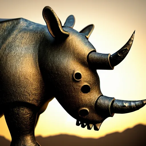 Prompt: photo of a warrior with metal rhinoceros themed armour, highly detailed, 4 k, hdr, smooth, sharp focus, high resolution, award - winning photo