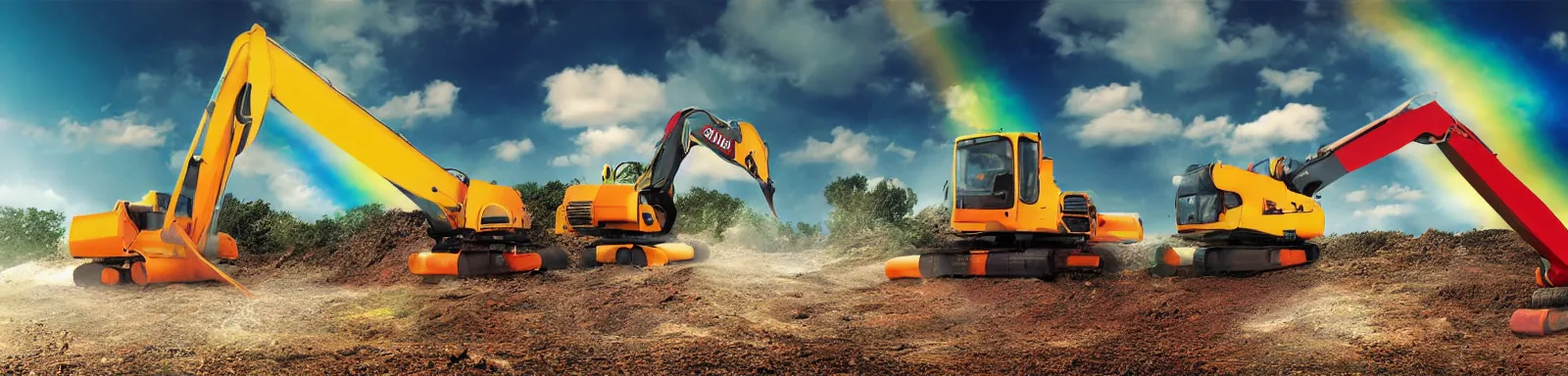 Image similar to Fluffy ballon-like excavators, colourful, rainbow colours, 1080px, advanced digital art